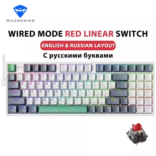 Machenike-K500 Teclado mecânico para jogos, Teclado com fio, Hot Swappable, 94 teclas, RGB Light, Mac, Windows
