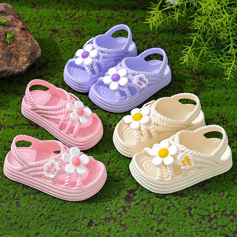 Sandálias para meninas verão nova moda princesa sapatos eva antiderrapante fundo macio flor indoor e outdoor sandálias infantis