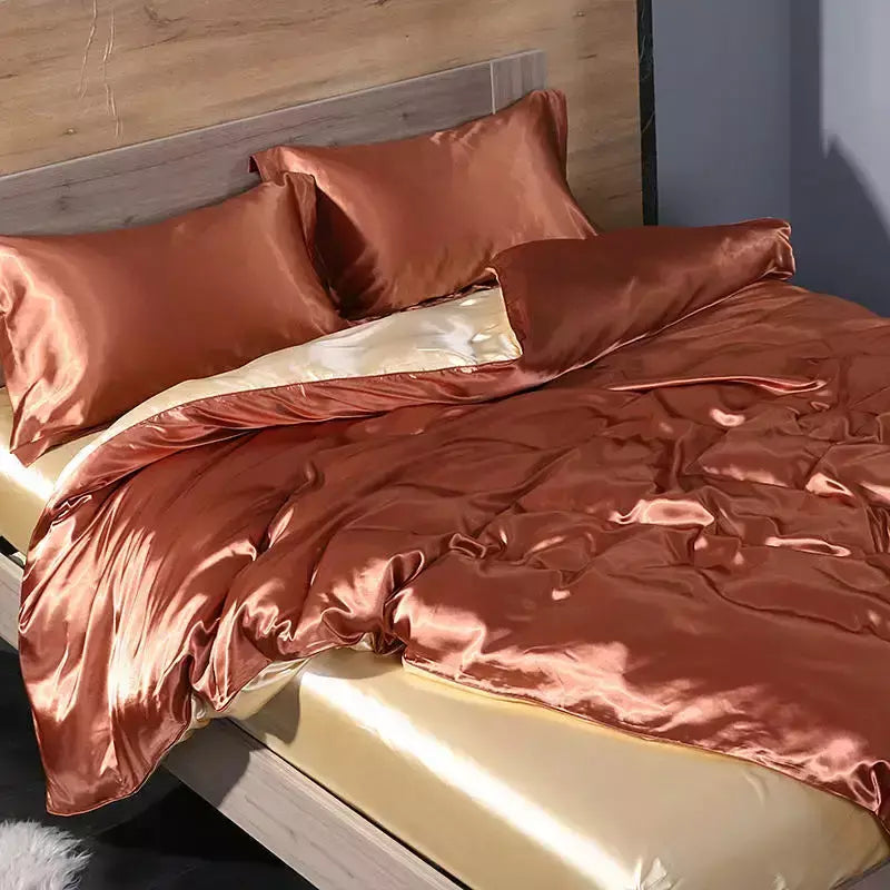 Luxo Satin Bedding Set Capa de edredão com fronha Estilo Europeu King Queen Size Confortável Bed Set Covers Folha de linho