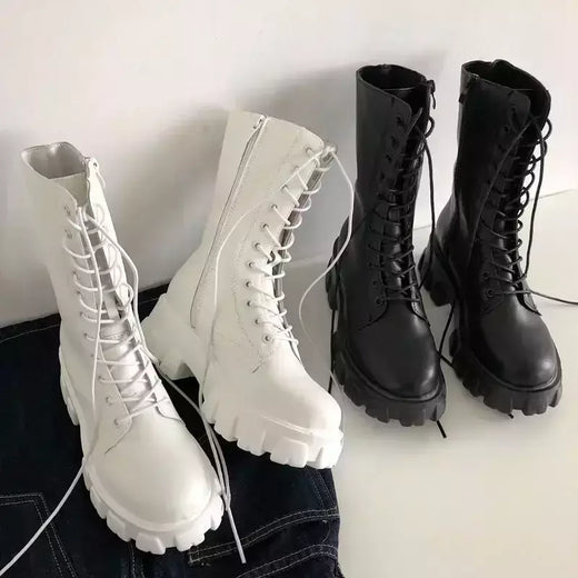 Botas de zíper com cadarço para mulheres, salto de plataforma esportiva, sapatos femininos, outono, inverno, moda, novo, 2024