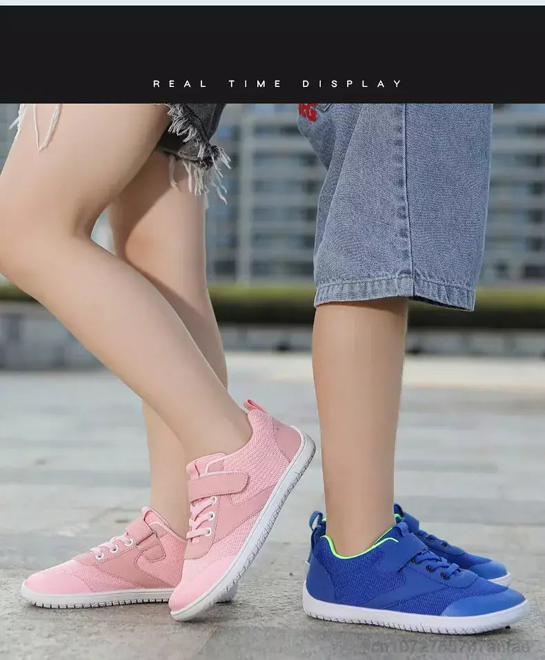 Novos meninos meninas tênis crianças largas sapatos descalços naturalmente spracam sapatos da criança pequena grande criança