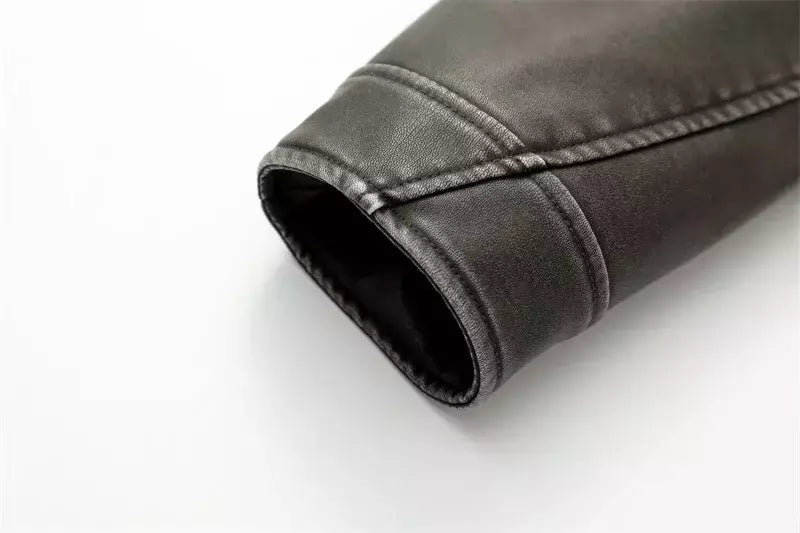 Jaqueta de couro lavada RARF com cinto para mulheres, casaco curto, zíper rebaixado e lapela vintage, cinza de carvão, novo, 2024