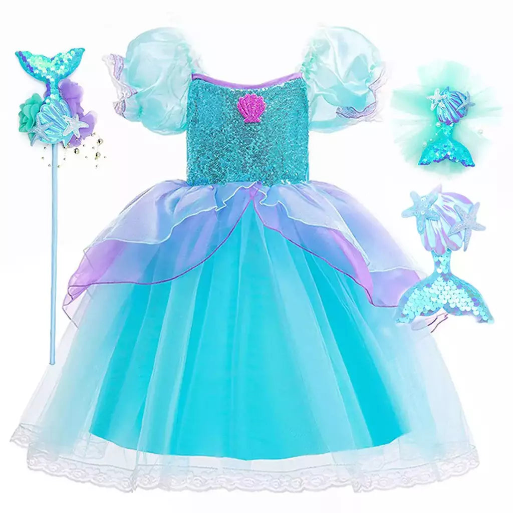 Menina sereia vestido para crianças festa de aniversário princesa cosplay traje ariel halloween fantasia roupas verão elegante vestido