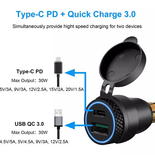 Carregador à prova d'água para motocicleta 30w qc3.0 usb tipo c pd adaptador de alimentação hella din tomada carregador rápido para bmw ducati triumph