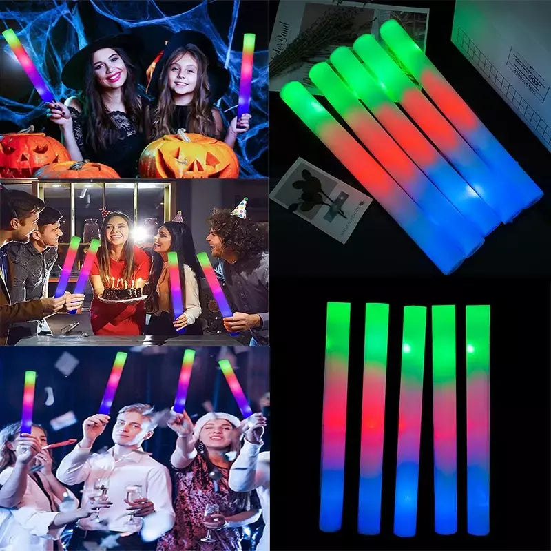 30 pçs rgb led brilho espuma vara em massa colorido led brilho varas tubo de alegria luz escura aniversário festa de casamento suprimentos