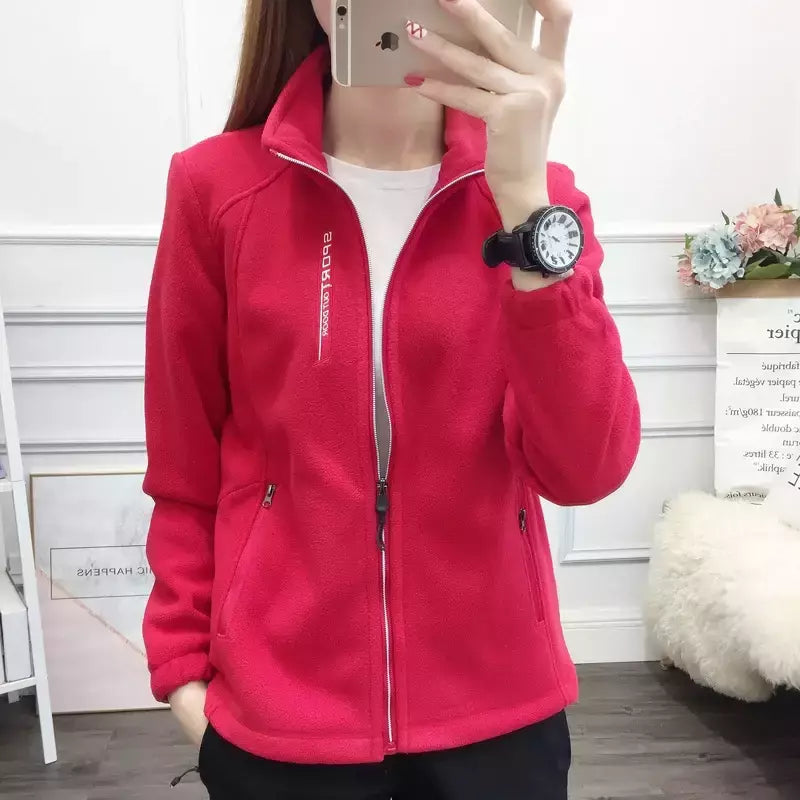 Casacos de lã tamanho grande para mulheres, cardigã quente, roupas esportivas casuais ao ar livre, caminhadas, jogging, ioga, jaquetas femininas, inverno, primavera