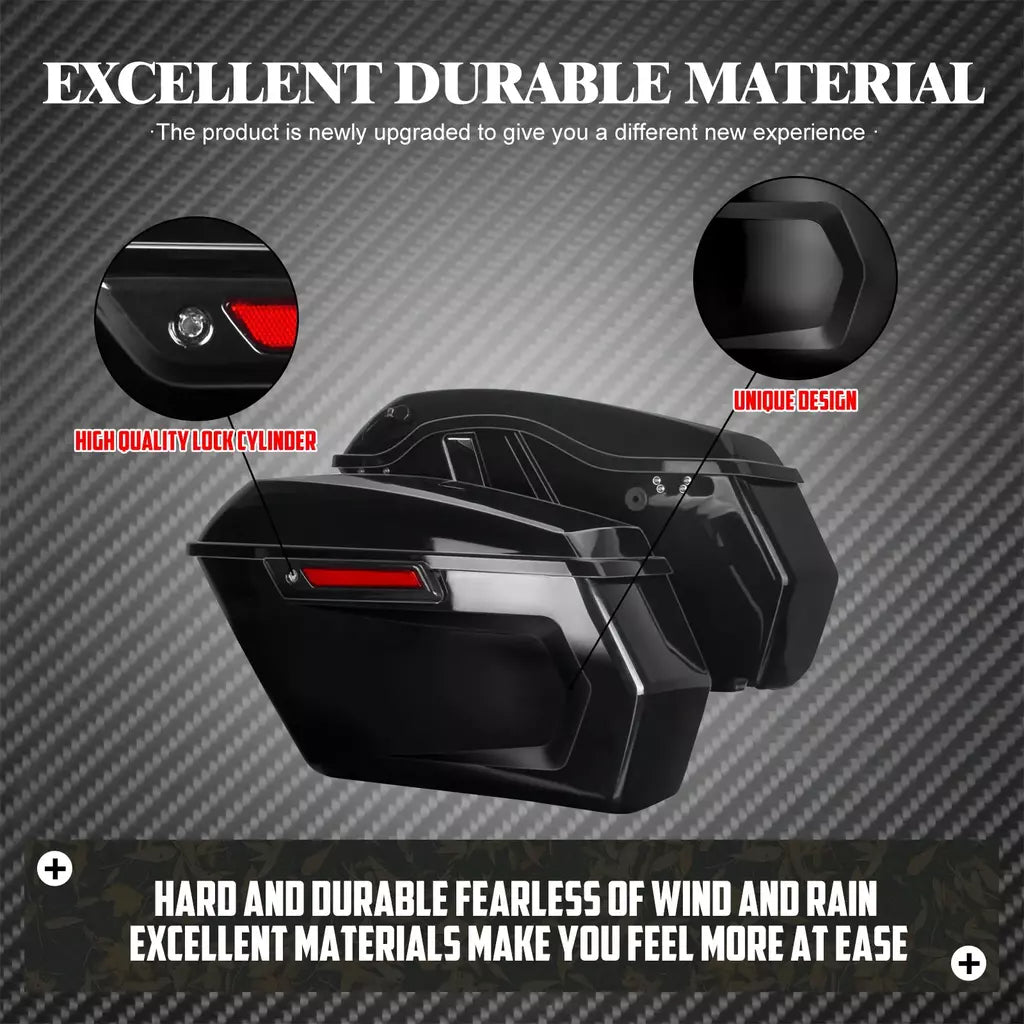 Macões alforje rígido para motocicleta, design de corte com travas pretas para harley touring road king road glide street glide 2014-2023