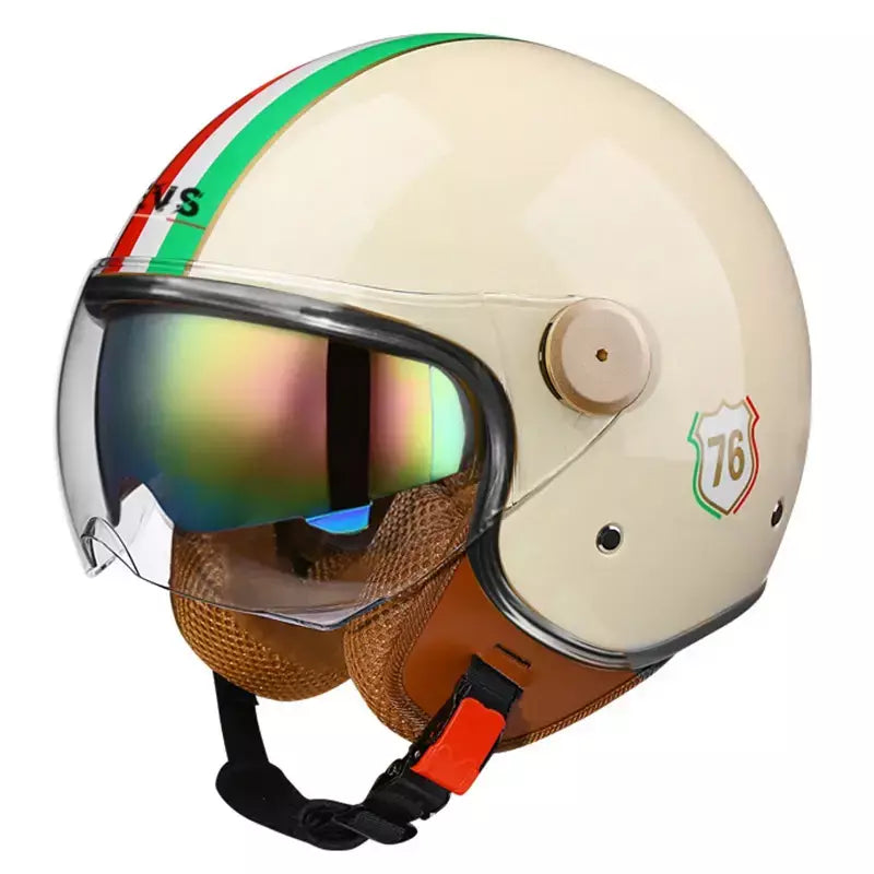 Capacete de motocicleta vintage leve com viseira dupla moto equitação 3/4 meio capacete aberto retro casco moto 3c & dot
