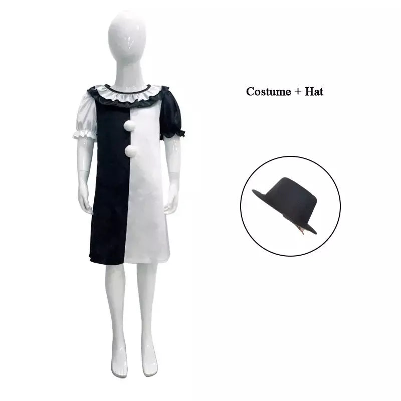 Crianças meninos meninas terrifier 3 cosplay coringa traje com máscara chapéu macacão halloween palhaço vestido criança bodysuit roupas de carnaval