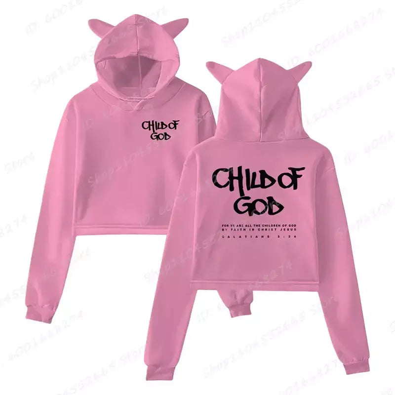 Eu sou um deus criança carta impressão recortada hoodies para mulheres cristão orar o senhor moletom manga longa pullovers curto topos