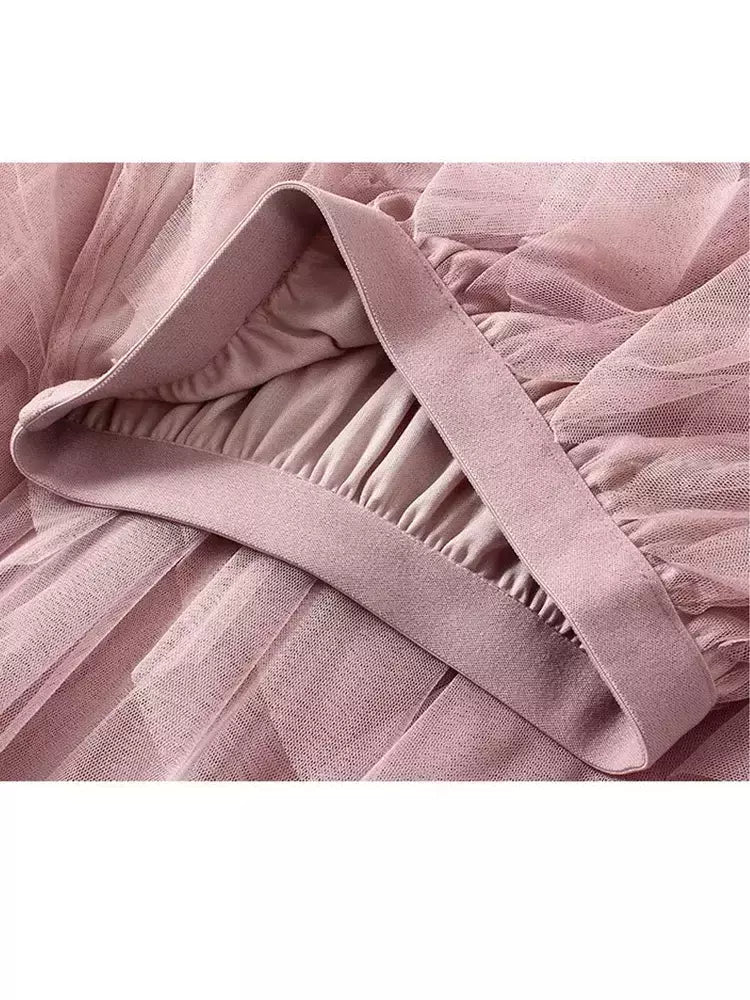 TIGENA-Tutu saia comprida de tule para mulheres, cintura alta, saia plissada, malha, rosa, moda coreana, fofa, estética, feminina, senhora, 2023