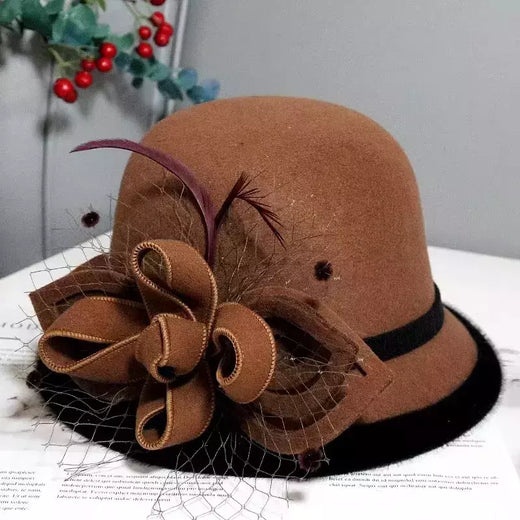 Chapéu Fedora com fita bowknot para mulheres, chapéus de feltro de lã jazz para senhoras, elegante vestido capela, boliche francês banquete, inverno e outono