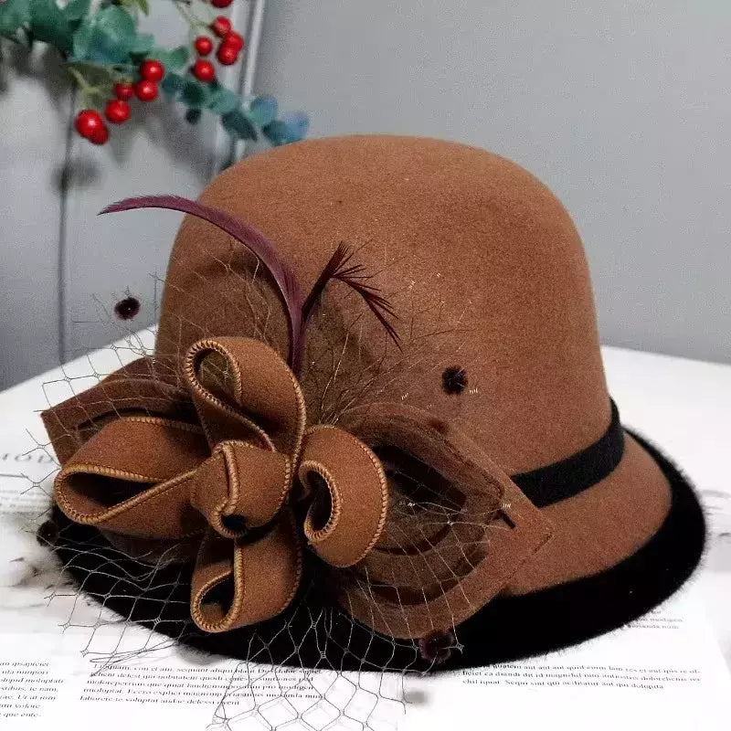 Chapéu Fedora com fita bowknot para mulheres, chapéus de feltro de lã jazz para senhoras, elegante vestido capela, boliche francês banquete, inverno e outono