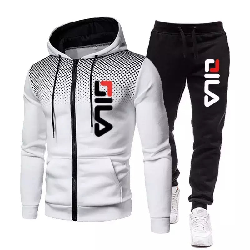Fatos de treino e moletom de 2 peças masculinos, moletom com capuz com zíper, calça casual fitness, roupas esportivas para jogging, estampa inverno, 2022