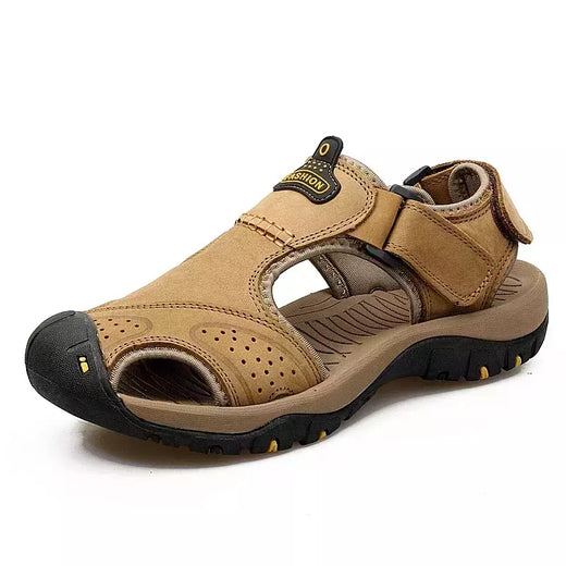 Sapatos masculinos casuais de couro genuíno, sandálias masculinas ao ar livre, sapatos romanos de praia, plus size 38-48, verão