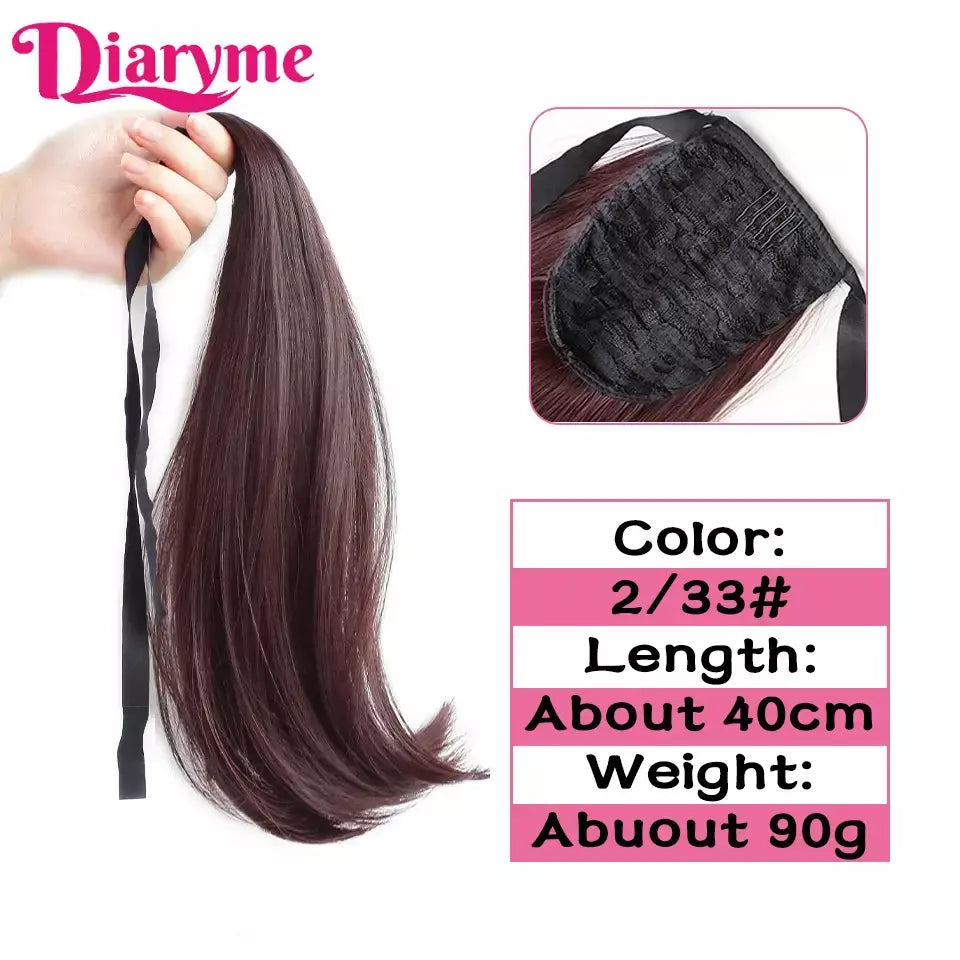 Extensões sintéticas longas do cabelo do rabo de cavalo para mulheres, preto, marrom, reistan do calor, rabo de pônei, cabelo falso, grampo no hairpiece