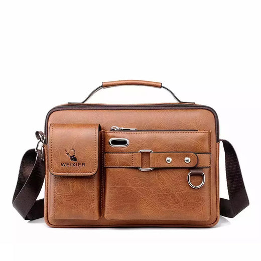 Bolsa mensageiro tiracolo de couro masculina, maleta de ombro empresarial, bolsa casual de viagem de grande capacidade, nova moda