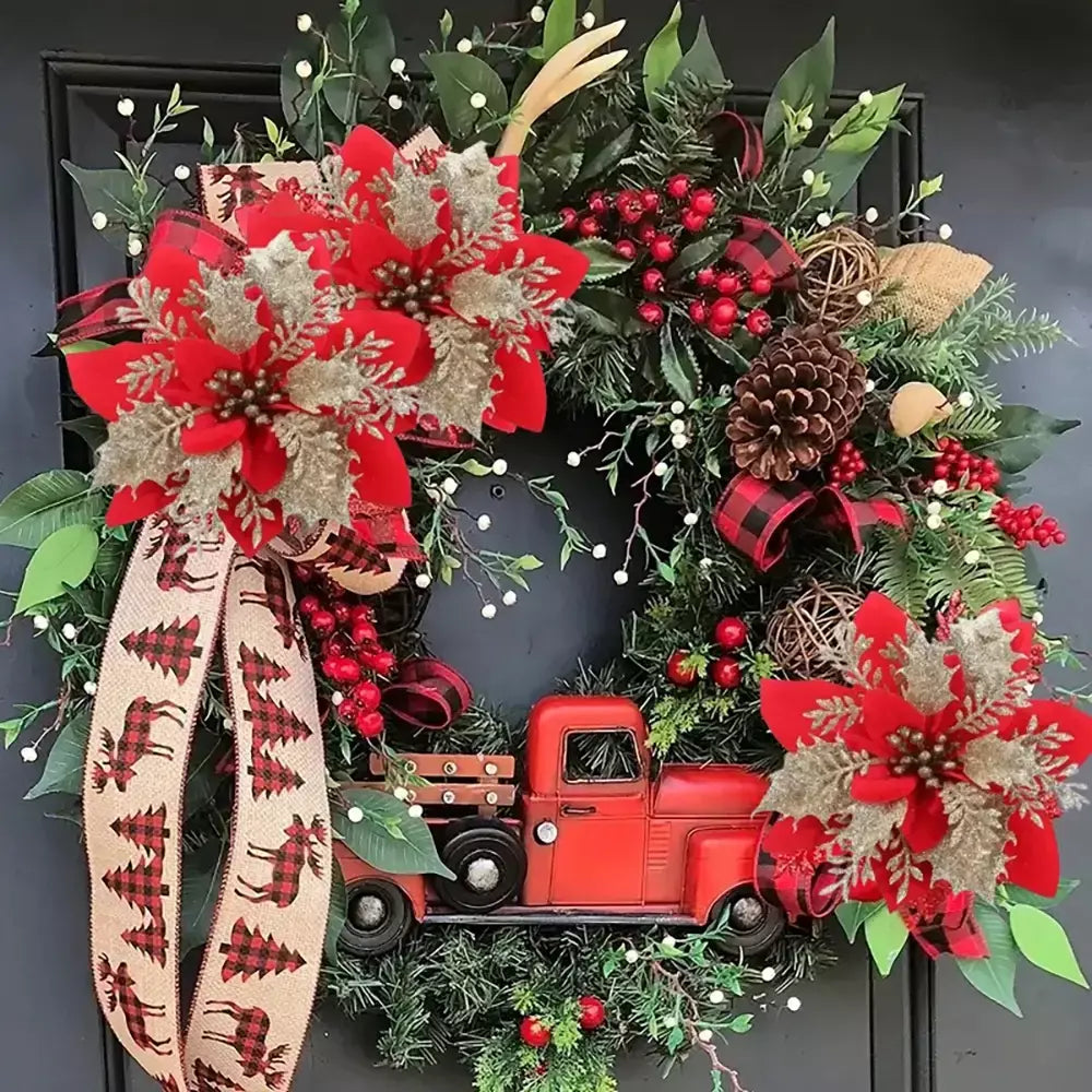 Flores artificiais com glitter para árvore de Natal, enfeites de Natal, rosa, vermelho, dourado, decoração de Natal para casa, 14,5 cm