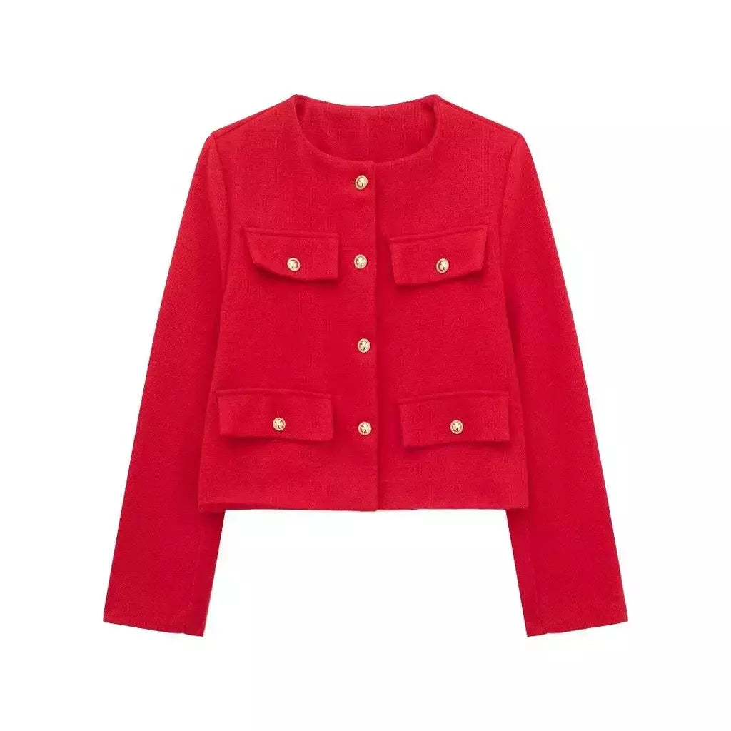 TRAF-Casaco Cropped feminino com botão dourado, blazer bomber, streetwear chique, blusa de casacos femininos, moda primavera, 2022