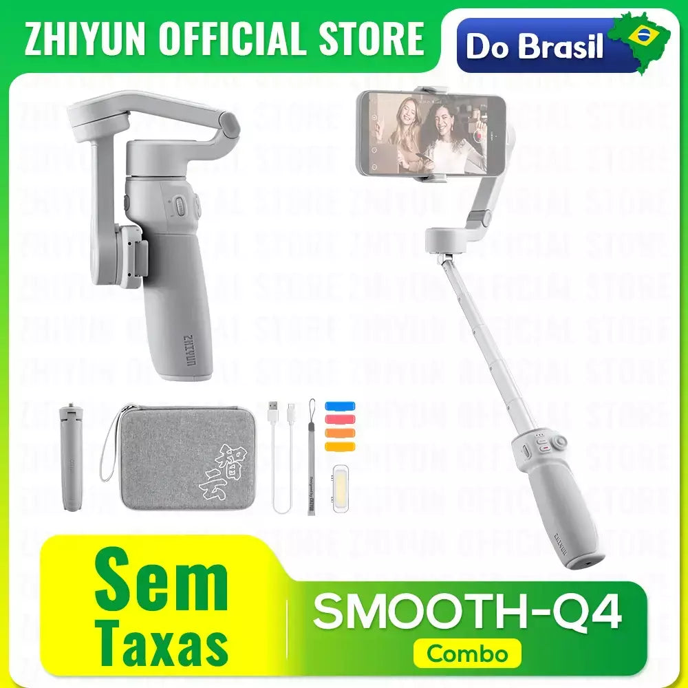 Do brasil sem taxa ZHIYUN-Suave Q4 Smartphone Gimbal, Estabilizador Portátil de 3 Eixos, Gimbals de Telefone para iPhone 15 Pro Max, Huawei, Samsung, Xiaomi, Oficial