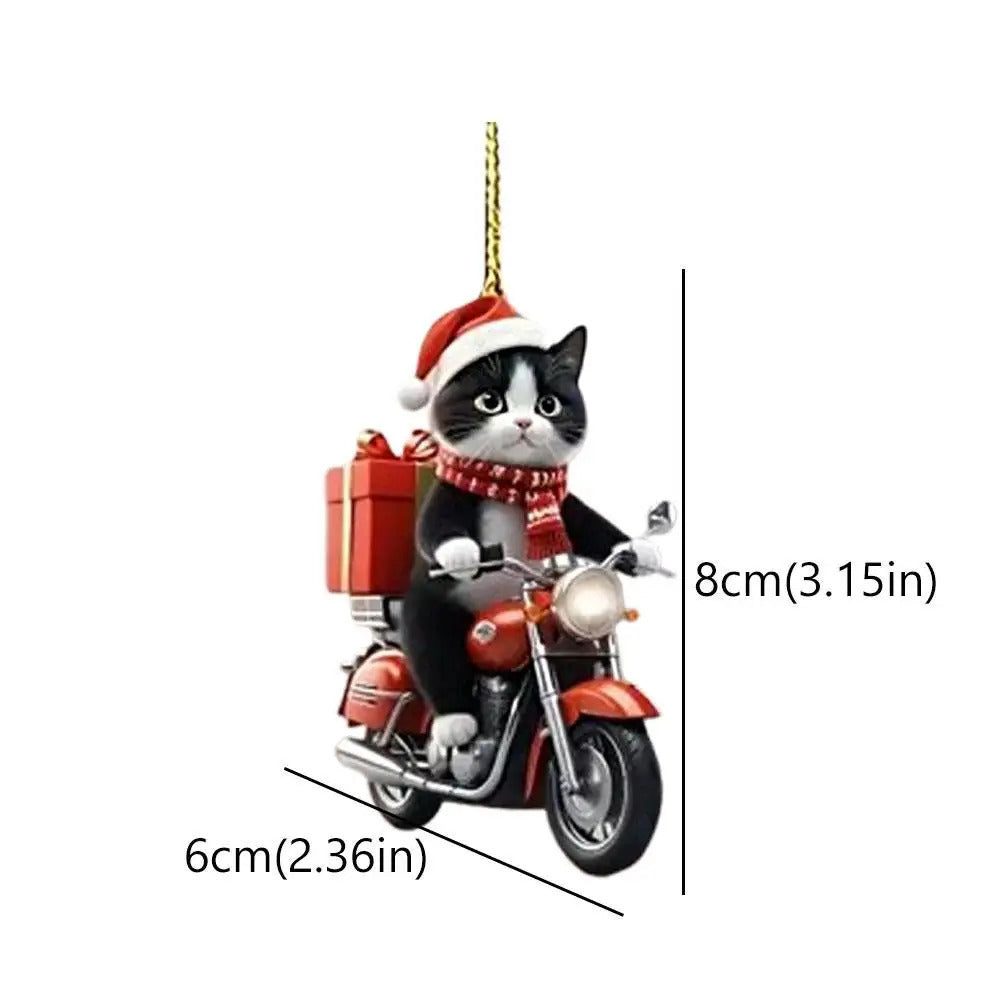 Motocicleta gato acrílico pendurado decoração árvore de natal carro 2d plana equitação gatinho pendurado ornamento dos desenhos animados pingente para natal