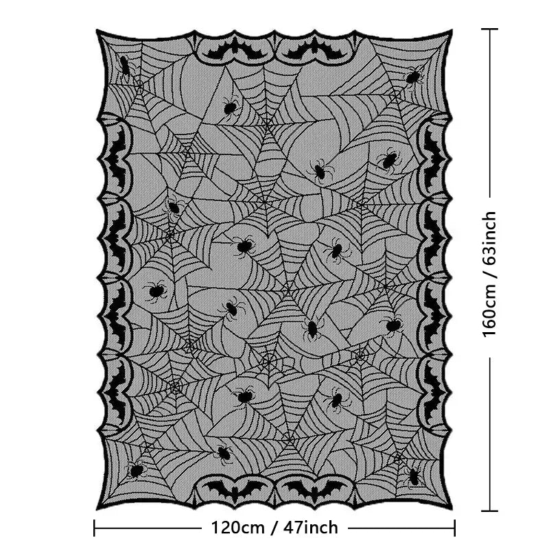 Halloween Lace Toalha De Mesa, Spider Web Skull Pattern, Forma Retangular, Decoração da Festa, Casa assombrada, Pumpkin Design, 1 Pc