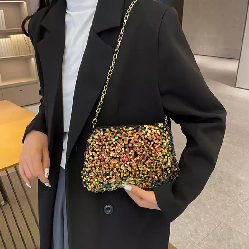 Lantejoulas crossbody saco de corrente simples ins cor sólida lantejoulas bolsa de ombro axilas bolsa de telefone noite sacos de embreagem bolsa