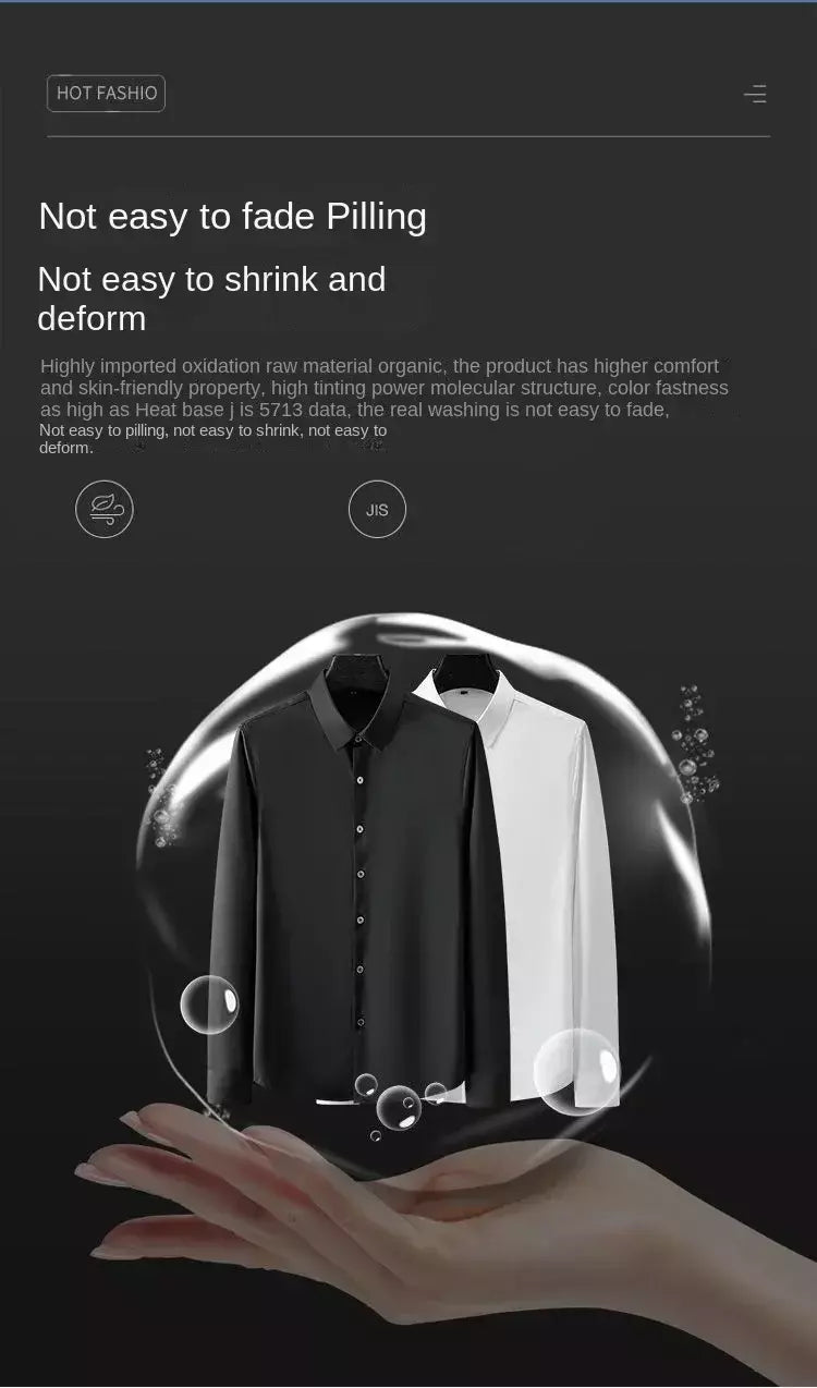 Camisa de manga comprida masculina, fato casual profissional, camisa branca, resistente a rugas sem ferro, vestido de negócios, high end, S-5XL