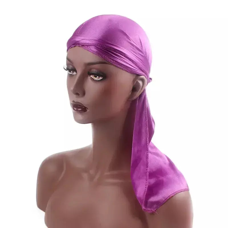Elasticidade baotou boné faixas de cabelo simulação sedosa durag cauda longa chapéu pirata bandana turbante para crianças criança fita acessórios