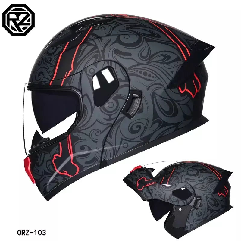O mais recente capacete modular de motocicleta de alta qualidade da ORZ material ABS lente dupla capacete completo lote DOT