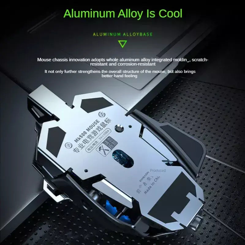 Novo mouse mecânico para jogos com fio, definição macro de 9 teclas, 12800 dpi, retroiluminado em cores, periférico de computador para windows pc