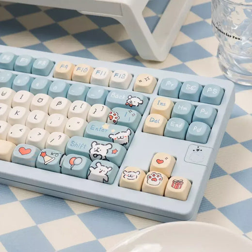 Conjunto de teclas de cachorrinho com linha de 136 teclas PBT tipo fofo MOA Keycap compatível com interruptor MX Wooting teclado mecânico