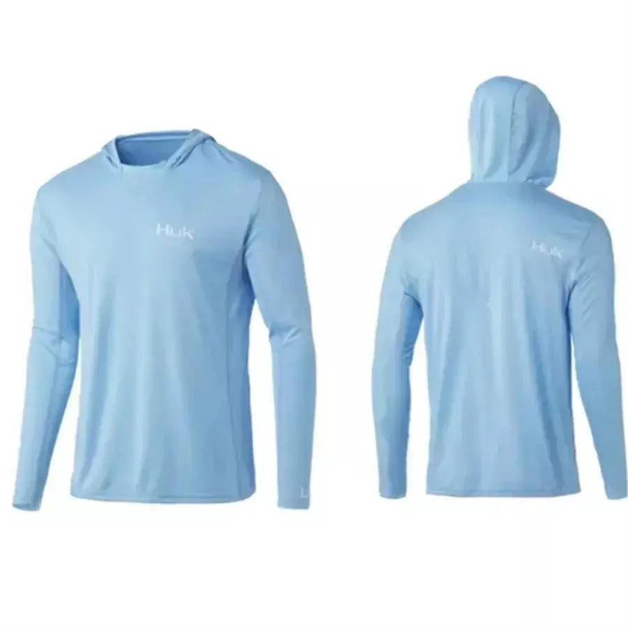 Camisa de pesca huk com chapéu manga longa sol uv upf50 verão secagem rápida superior leve roupas de pesca dos homens esportes caça acampamento