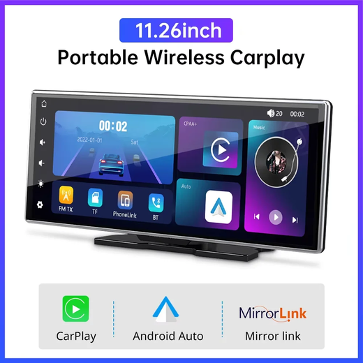 Reprodutor de vídeo multimídia com tela sensível ao toque IPS de 11,26 polegadas portátil 4K DVR sem fio CarPlay/Android Auto Dual Lens Gravador de condução