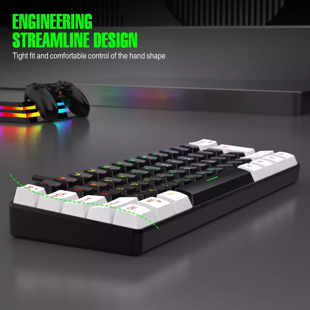RGB Backlight Wired Mini Teclado Gaming, Ultra Compacto, Impermeável, Pequeno Compacto, 61 Teclas, Fit para PC, Mac Gamers, 60%