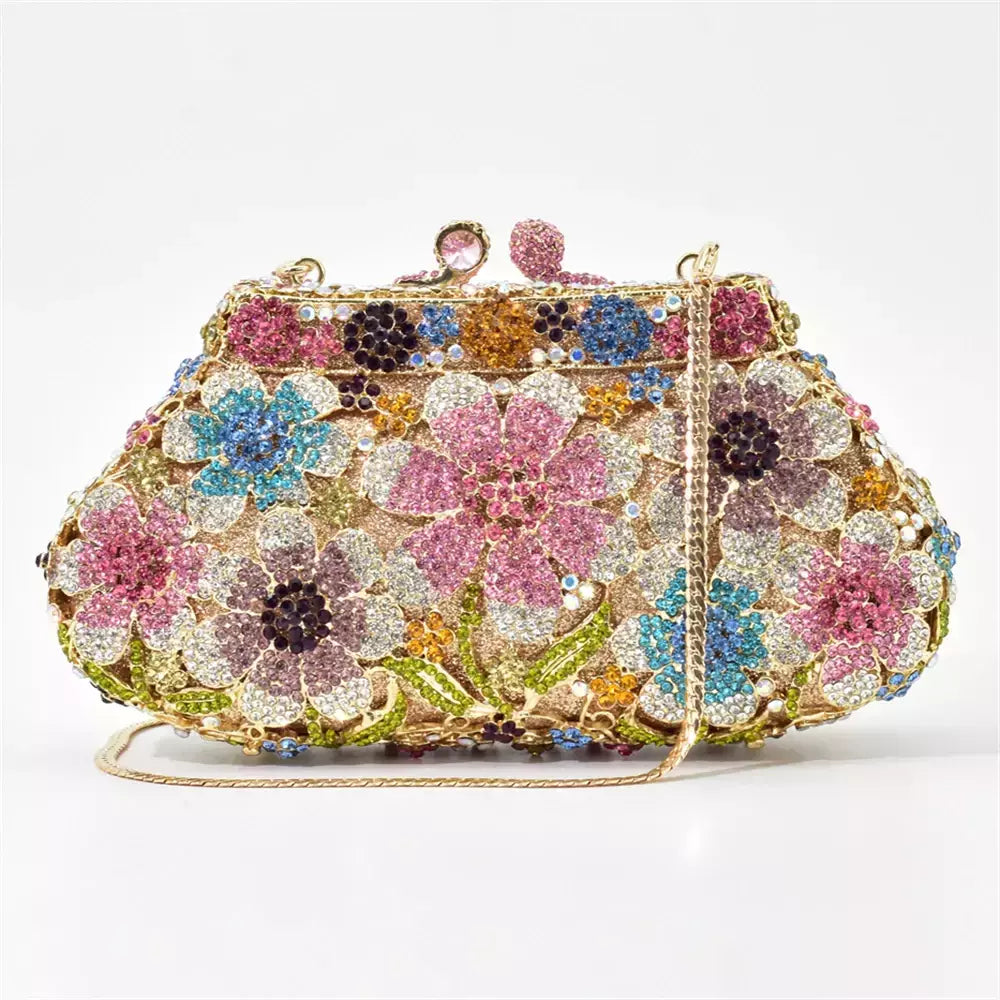 Bolsa de casamento nupcial cristal bling para mulheres, forma de flor, bolsa diamante, bolsas de luxo, moda bolsa de baile, nova
