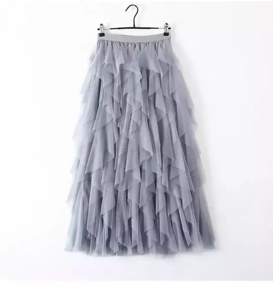 TIGENA-Tutu saia comprida de tule para mulheres, cintura alta, saia plissada, malha, rosa, moda coreana, fofa, estética, feminina, senhora, 2023