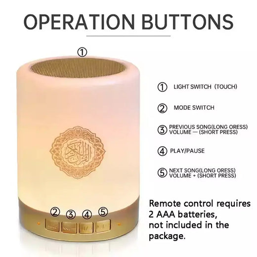 Azan muçulmano luz noturna alcorão portátil sem fio caixa de som bluetooth alto-falante caixa de som música blutooth lâmpada sagrada mini defletor