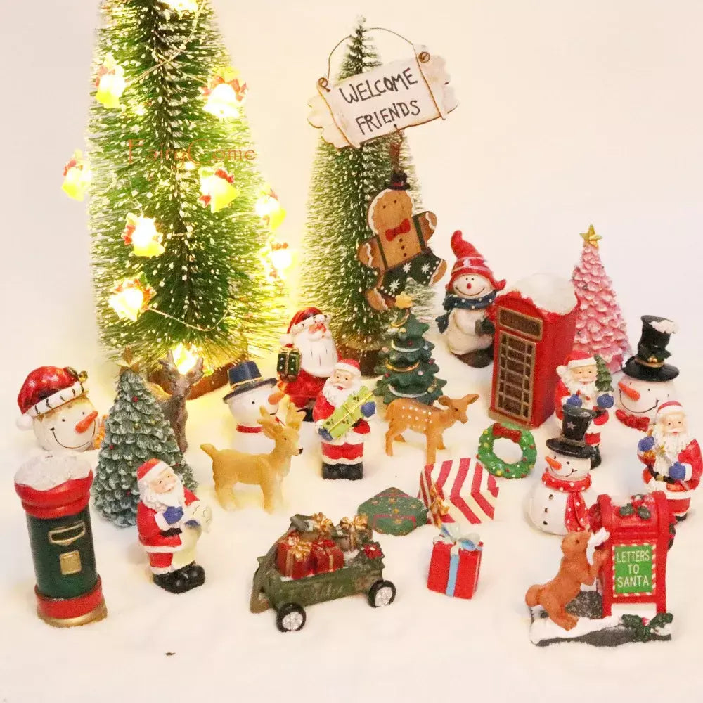 Miniatura Natal Fada Jardim Ornamentos, Decorações Dollhouse, Luzes Vila Pessoas Figuras, Papai Noel Itens, Estatuetas