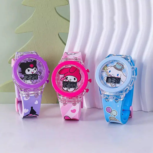 Anime flash luz olá kitty crianças relógios para meninas dos desenhos animados do homem aranha crianças relógio meninos estudante relógio digital brinquedos presentes