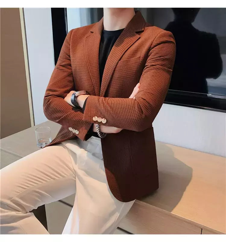 Casaco de peito único masculino, blazer slim fit, blazers grandes, casacos elegantes de luxo, outwear casual coreano para casamento