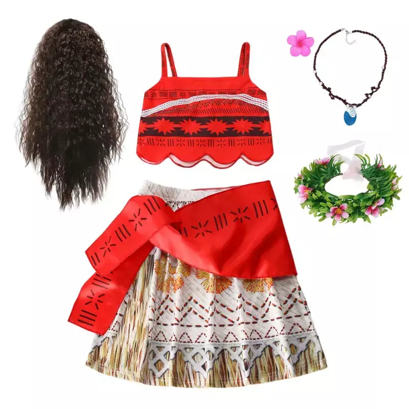 Meninas roupa cosplay traje das crianças festa vestido de princesa verão casual praia vestido colar peruca conjunto vestidos de festa para meninas