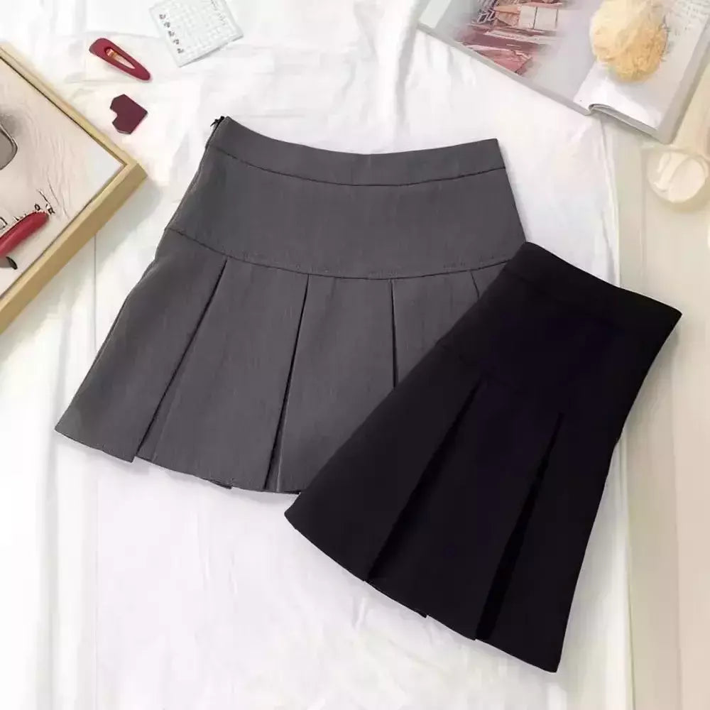 Mini vestido de cintura alta feminino, Cinza, Emagrecimento, Versátil, Anti-Exposição, Saia Linha A, Design, Sentido, Primavera, Outono, Novo, 2022