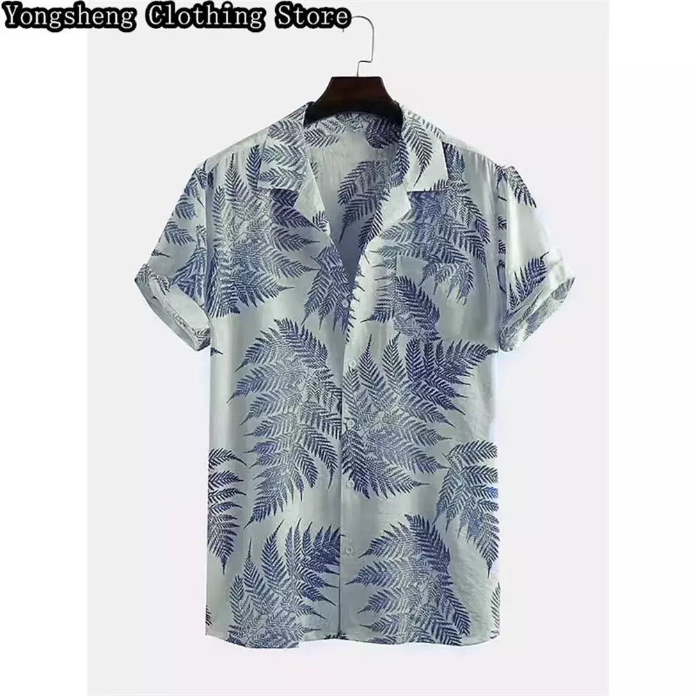 Camisa casual de seda gelo estampada manga curta masculina, site independente, roupas de férias havaianas, venda quente