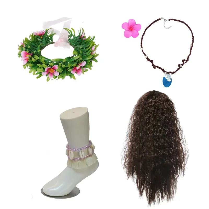 Meninas roupa cosplay traje das crianças festa vestido de princesa verão casual praia vestido colar peruca conjunto vestidos de festa para meninas