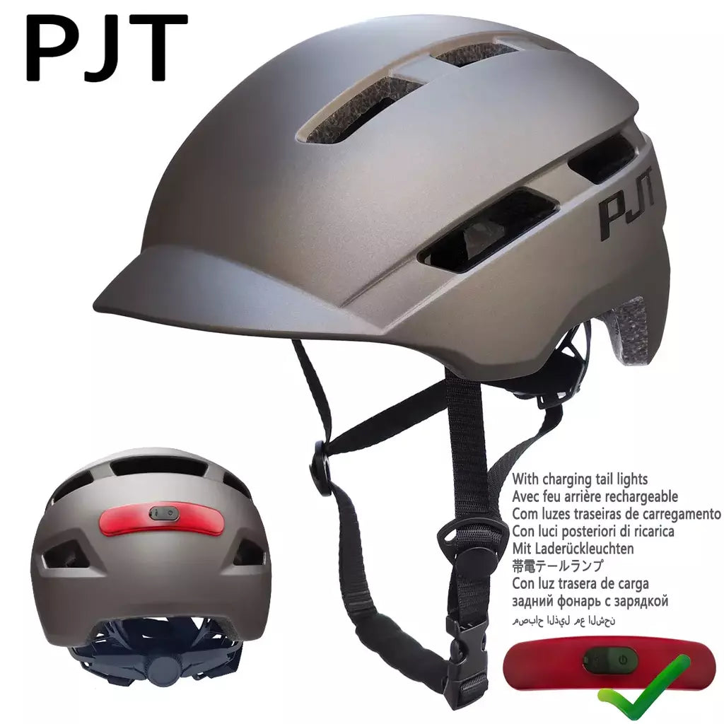 Pjt novo capacete de ciclismo em molde mountain road usb recarregável luz da cauda capacete da bicicleta esportes seguro chapéu mtb ciclismo capacete