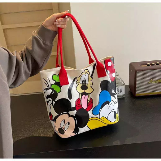 Bolsa de Ombro Disney-Mickey para mulheres, sacola versátil, bolsa de classe estudantil, grande capacidade, casual, desenhos animados, na moda