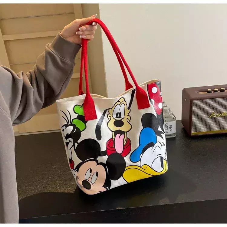 Bolsa de Ombro Disney-Mickey para mulheres, sacola versátil, bolsa de classe estudantil, grande capacidade, casual, desenhos animados, na moda