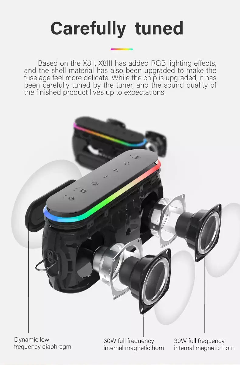 60w xdobo x8 iii alto-falante bluetooth subwoofer sem fio ipx7 6600mah banco de potência baixo duplo alto-falante ao ar livre para telefone inteligente tv