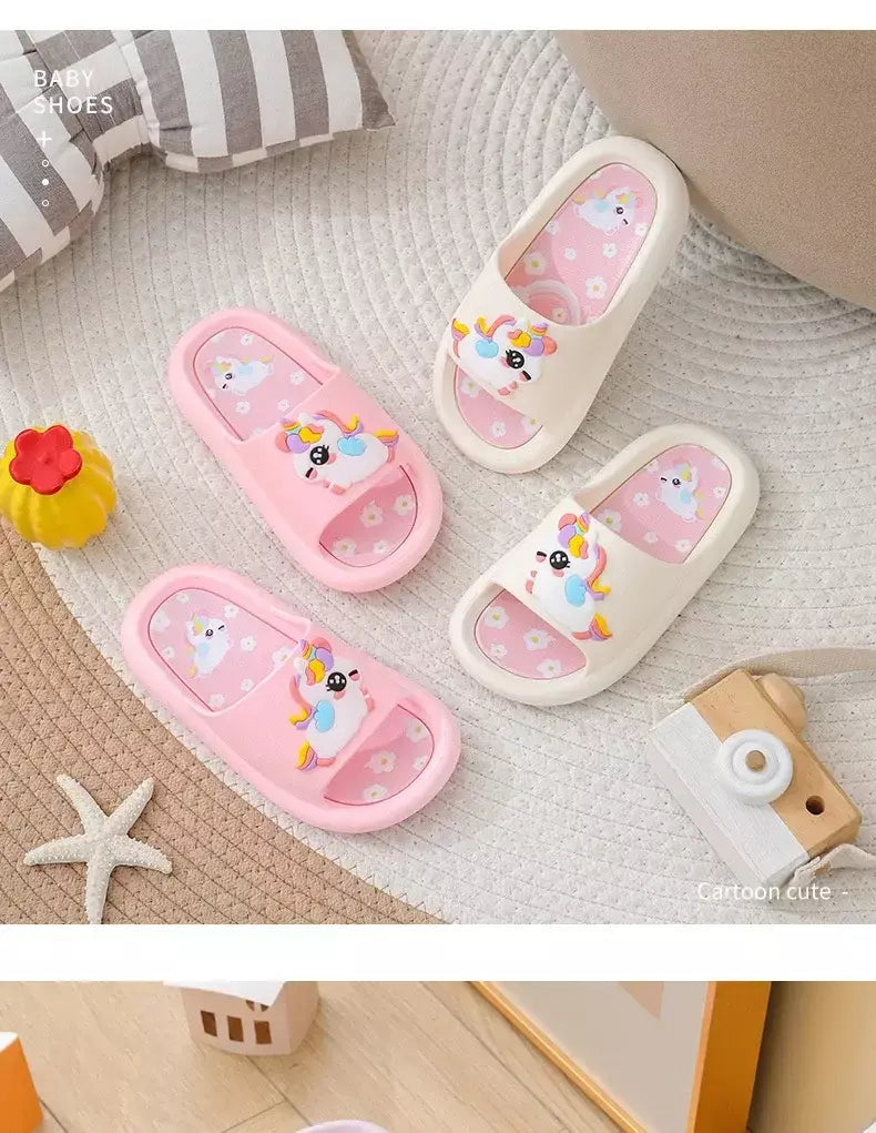 Verão dos desenhos animados chinelos das crianças menina unicórnio chinelo crianças bonito interior casa sapatos de banheiro menino dinossauro flip flops einhorn
